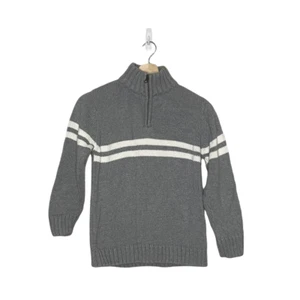 Old Navy Sweater Boy Medium Gray Stripe Knit 1/4 Zip Casual Warm Layering School - Picture 1 of 9