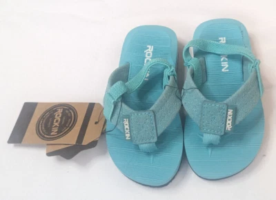 Rockin Footwear Baby Girl Size 5 Flip Flops Aqua NWT - Image 1 of 4