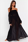 NASTY GAL "Sheer At The Beach" Cover-Up Black Maxi Dress Off Shoudler Women's 4