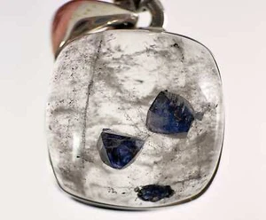 FLUORITE in QUARTZ Crystal Cabochon Pendant, Sterling Silver Fine Jewelry, 54404 - Picture 1 of 3