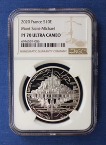 2020 France Silver Proof 10 Euro coin "Mont St Michel" NGC Graded PF70 with COA - Picture 1 of 3