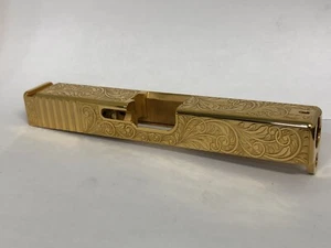 Custom DEEP Laser engraved Glock 19 24k gold plated Slide Gen 3 g19 scrolls - Picture 1 of 10