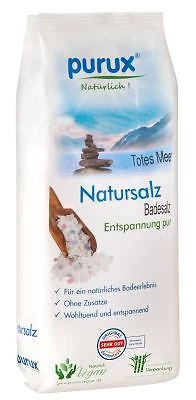 PURUX Totes Meer Salz Badesalz Naturweiß 1kg nachhaltig verpackt