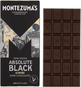 Montezuma's Absolute Black, 100% Cocoa, Dark Chocolate With Almonds, Gluten Fre - Picture 1 of 7