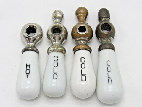 Vintage Antique Faucet Handle Hardware Porcelain Hot and Cold Handles Lot of 4 Cover
