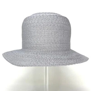 no32 - Vintage Patricia Underwood Crystal Gray Raffia Sun Hat sz M - Picture 1 of 8