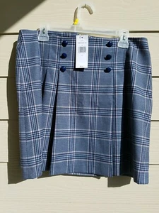 Tommy Hilfiger Womens Gray Plaid Pleats Sailor Buttons A-Line Skirt Sz 10 NWT - Picture 1 of 7