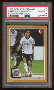 2020 Topps Bowman MLS Brenden Aaronson Gold #/50 PSA 10 GEM MINT | #7 Leeds - Picture 1 of 2