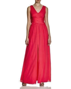 PARKER 'Glacier' ~ Red Chiffon Crossover V-Neck High Slit Party Gown 6 NEW $298 - Picture 1 of 5