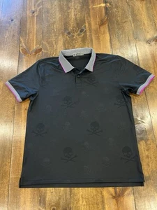 G/Fore Golf Polo Shirt Men’s Large Skull Print Stripe Collar Short Sleeve Logo - Picture 1 of 7