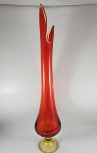 Vintage MCM L.E. Smith Red Amberina Swung Vase 21.5" Tall Mid Century Modern Art - Picture 1 of 4