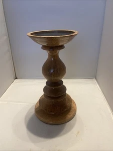 Pottery Barn Fruit Wood Turned Pillar Candlestick Holder 10” - Picture 1 of 6