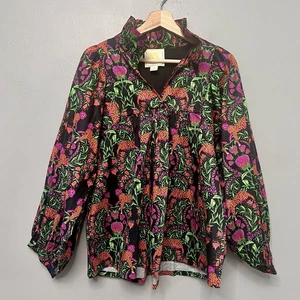 Emily McCarthy Lounging Leopard Colorful Print Long Sleeve Stella Shirt Size M - Picture 1 of 8