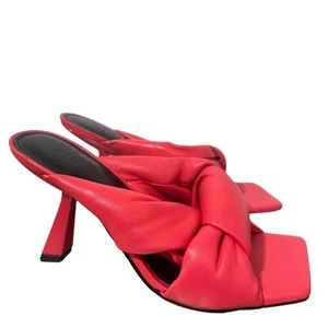 Marc Fisher Heeled Sandal 7 Mule Slip Square Toe Vacation Bright Red Dellian - Picture 1 of 10