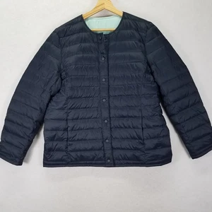 J. Jill Women L Navy Blue/Teal Reversible Down Puffer Jacket Coat Lightweight - Picture 1 of 12