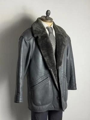 Sheepskin Vintage Shearling Real Leather Made IN Italy Grey Jacket Men's L 50 - Image 1 of 4