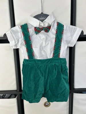 Mono corto a cuadros rojo terciopelo verde vintage para bebé niño 6-9 meses Navidad Foto 1 de 4