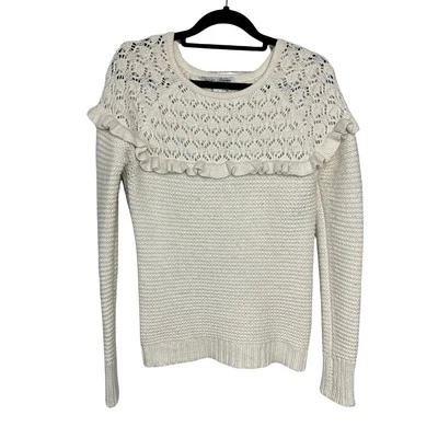 Suéter Otoño Cachemira Volantes Crochet Crema Blanco S Foto 1 de 4