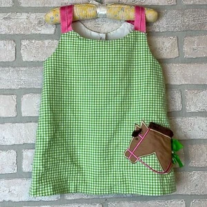 Peaches 'n Cream green Gingham Dress with Horse - Picture 1 of 8