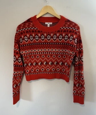Suéter Corto BP Mujer Talla XS Harmony Rojo Fair Isle Manga Larga Yin Yang Foto 1 de 4