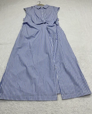 Vestido Camisa Maurices Azul Rayas Torcido Frontal Algodón Vacay Retro Talla 1X Plus Nuevo Foto 1 de 4