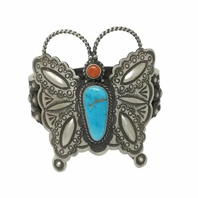 Herman Smith, Bracelet, Butterfly, Turquoise, Spiny Oyster Shell, Navajo, 6 3/8" - Image 1 of 3