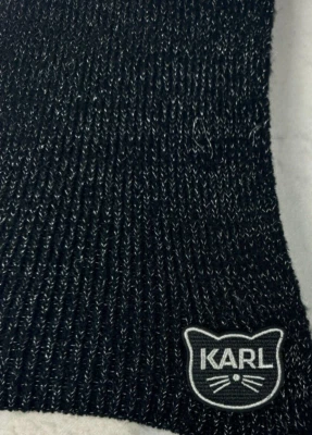Karl Lagerfeld Paris Bufanda Lujo Tejido Metálico Gato Parche Mujer Negro Plata 77" Foto 1 de 4