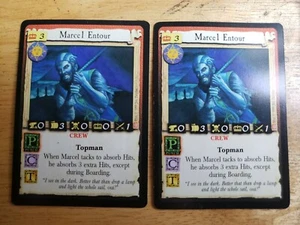 2 tarjetas coleccionables vintage 1999 fuera de uso 7th Sea CCG Marcel Entour Crew - Imagen 1 de 4