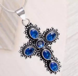 Faceted Tanzanite Multi Gemstone Jewelry 925 Sterling Silver Stylish Work Cross - Picture 1 of 8