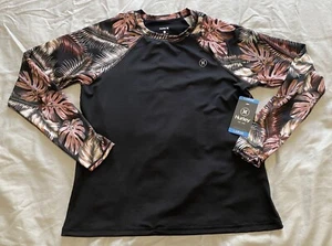 NEW Hurley Large Black Scattered Palm Long Sleeve Swim Shirt Rash Guard UPF 50+ - Picture 1 of 11
