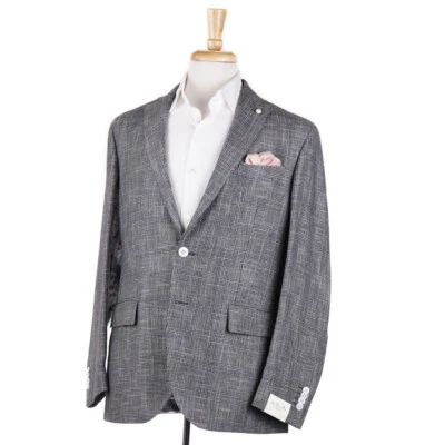 NUEVO CON ETIQUETAS $1050 ABRIGO DEPORTIVO LUIGI BIANCHI gris claro y negro a cuadros lana-lino 40 R Foto 1 de 4