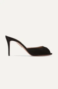 AQUAZZURA Samantha Black Suede 105 Mule Heel Size EU37 RRP $1,350 - Picture 1 of 12