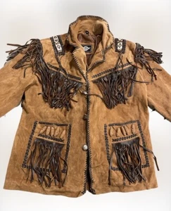 Western Suede Leather Tan Brown Fringe Jacket Size 4XL - Picture 1 of 12