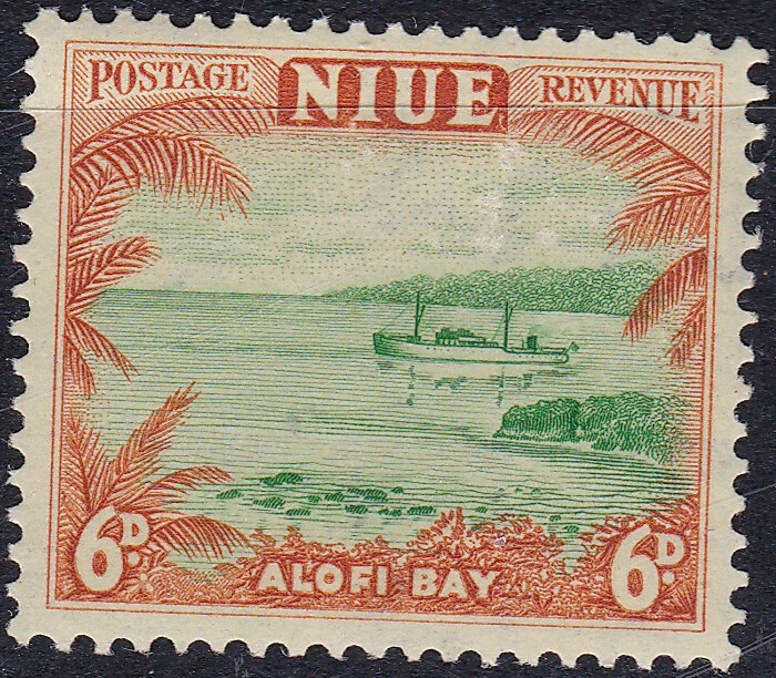 纽埃 1950 6 便士船 Sc-99 棕色橙色 - 绿色 MNH OG #W5- 美国卖家 — 第 1/1 张图片