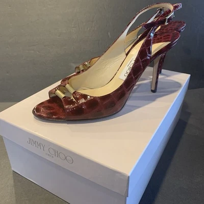 Tacones Jimmy Choo 38 TRELLIS Burdeos Peep-Toe Slingback Foto 1 de 4