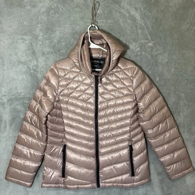 Calvin Klein Down Coat XL Packable Lightweight Hood Puffer Jacket Pink Premium - Image 1 of 4