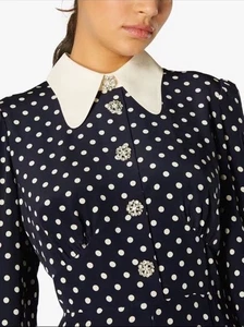 LK Bennett Mathilde Navy & Cream Polka Dot Silk Tea Dress Size 6 UK BNWT - Picture 1 of 8