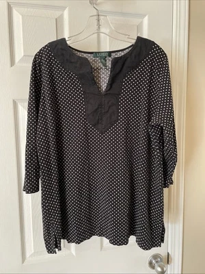 Top Ralph Lauren Mujer Precioso Azul Blanco Polkadot Manga 3/4 Talla 2XL Foto 1 de 3