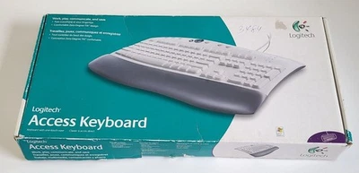Vtg Logitech Access Keyboard PS/2 Wired 967225-0403 With Palm Rest in Box - Image 1 of 4