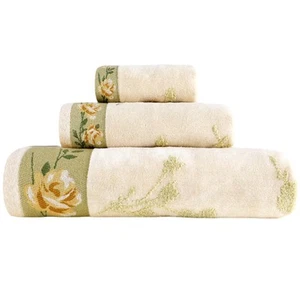 3 Piece Premium Bath Towel Set (Flowers), 1 Bath Towel 1 Hand Towel 1 Washclo... - Picture 1 of 8