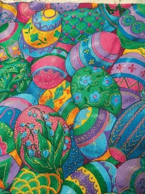 Vintage Packed Easter Eggs 11"x 44+ Tails Remnant Cranston Print Cotton Fabric - Image 1 of 4