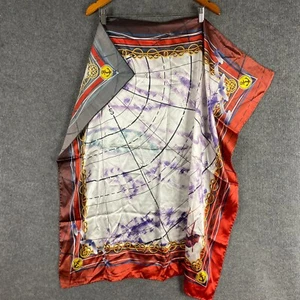 Croita Scarf Womens One Size Red White Purple 100% Silk Compass Geometric NEW - Picture 1 of 11