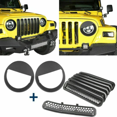Cubierta de biseles de faros negros Angry Bird + inserto de rejilla para 97-06 Jeep Wrangler TJ Foto 1 de 4