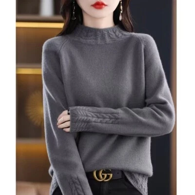 Половина высоты шеи кашемир толщиной женщин длинным рукавом пуловер свободного вязаный свитер - Изображение 1 из 4