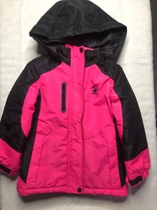 BEVERLY HILLS POLO CLUB Girls Pink/Black Puffer Jacket Faux-Fur Hoodie Full-Zip - Picture 1 of 5