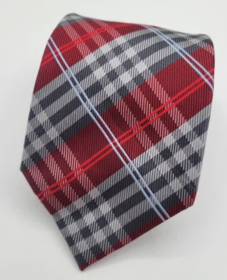 Countess Mara Silk Tie Red Black Gray Plaid Design   ~ O126 Foto 1 de 4