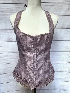 Fredericks of Hollywood Laced Corset Purple Size 38 Embroidered Coquette - Picture 1 of 11
