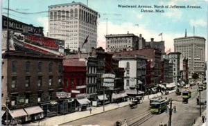 1910s MI Postcard Woodward Avenue North Of Jefferson Ave Detroit Soap Sign St. - Picture 1 of 2