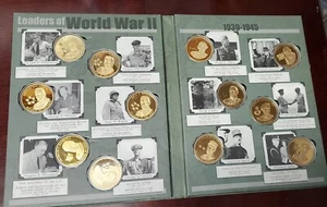 LEADERS OF WORLD WAR II COLLECTORS ALBUM Full Set w/ 12 Gold Plated Medals/Coins - Picture 1 of 15