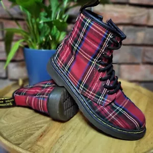 Dr Martens 1460 Red Plaid Tartan Check Ankle Boots UK 1 EU 33 - Picture 1 of 10